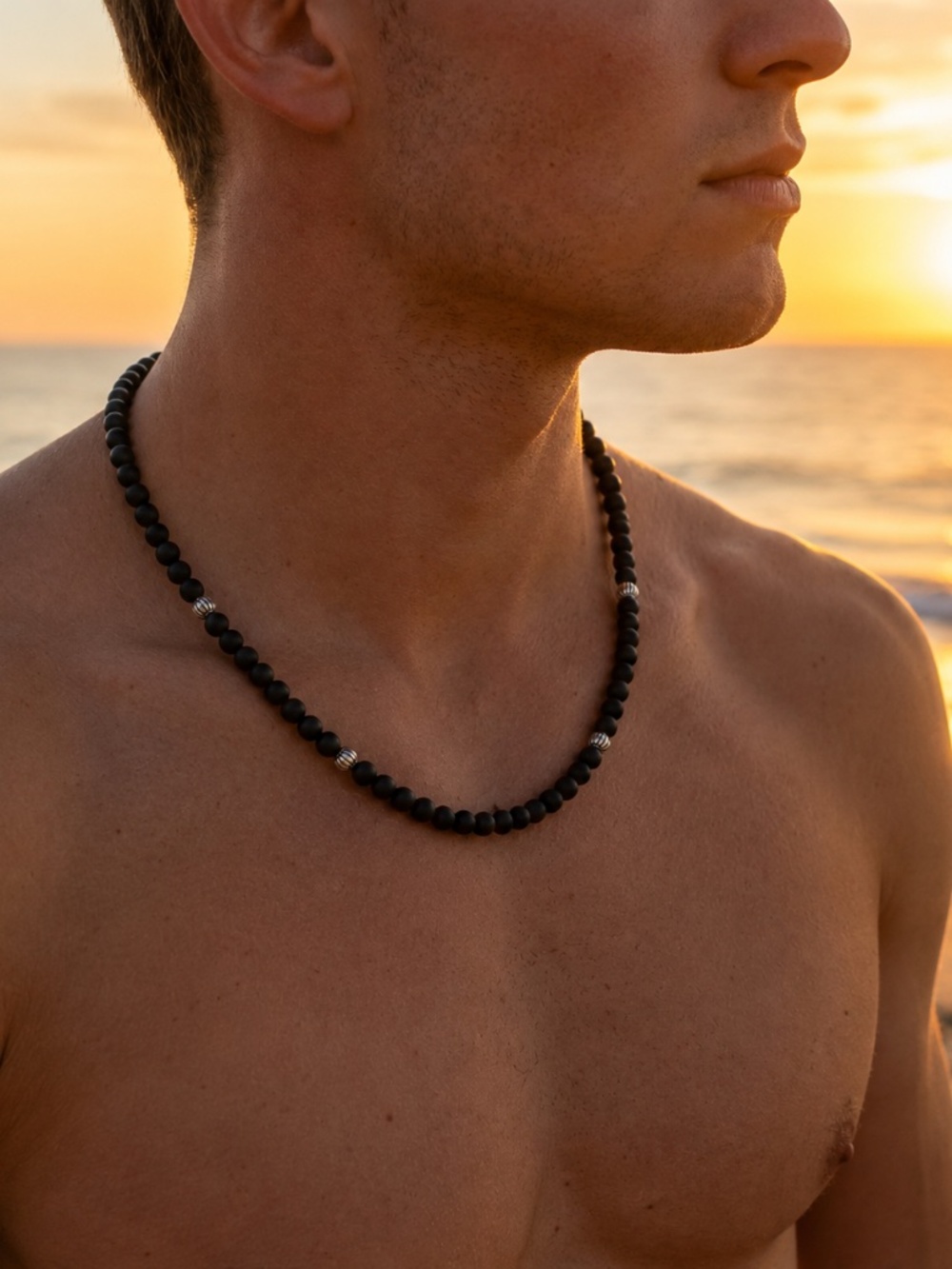 Altius Black Onyx Necklace - Silver Plated Beads - 20"
